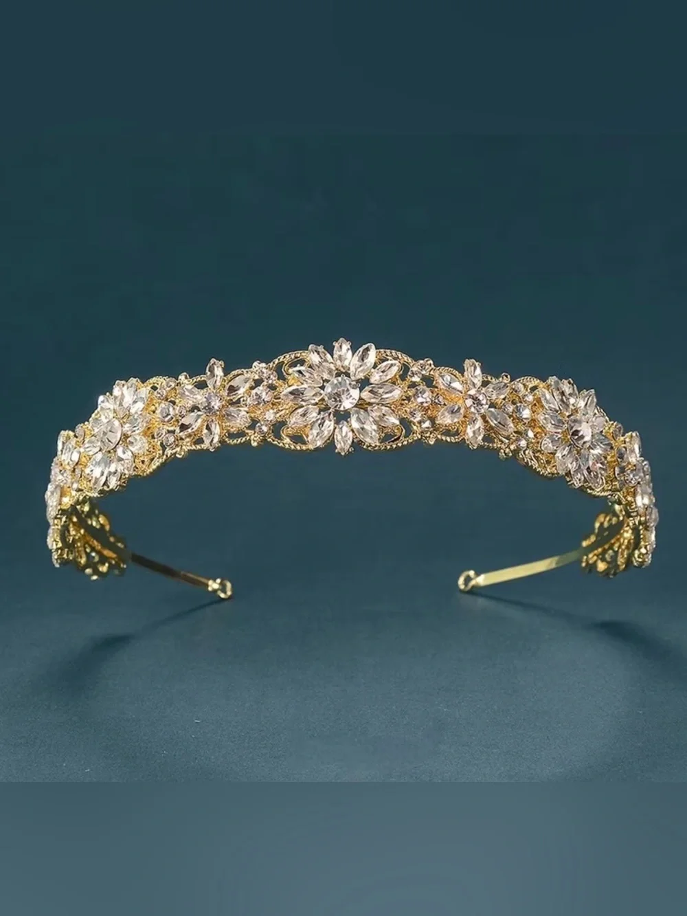 A Golden Flower Rhinestone Princess Headband Tiara.